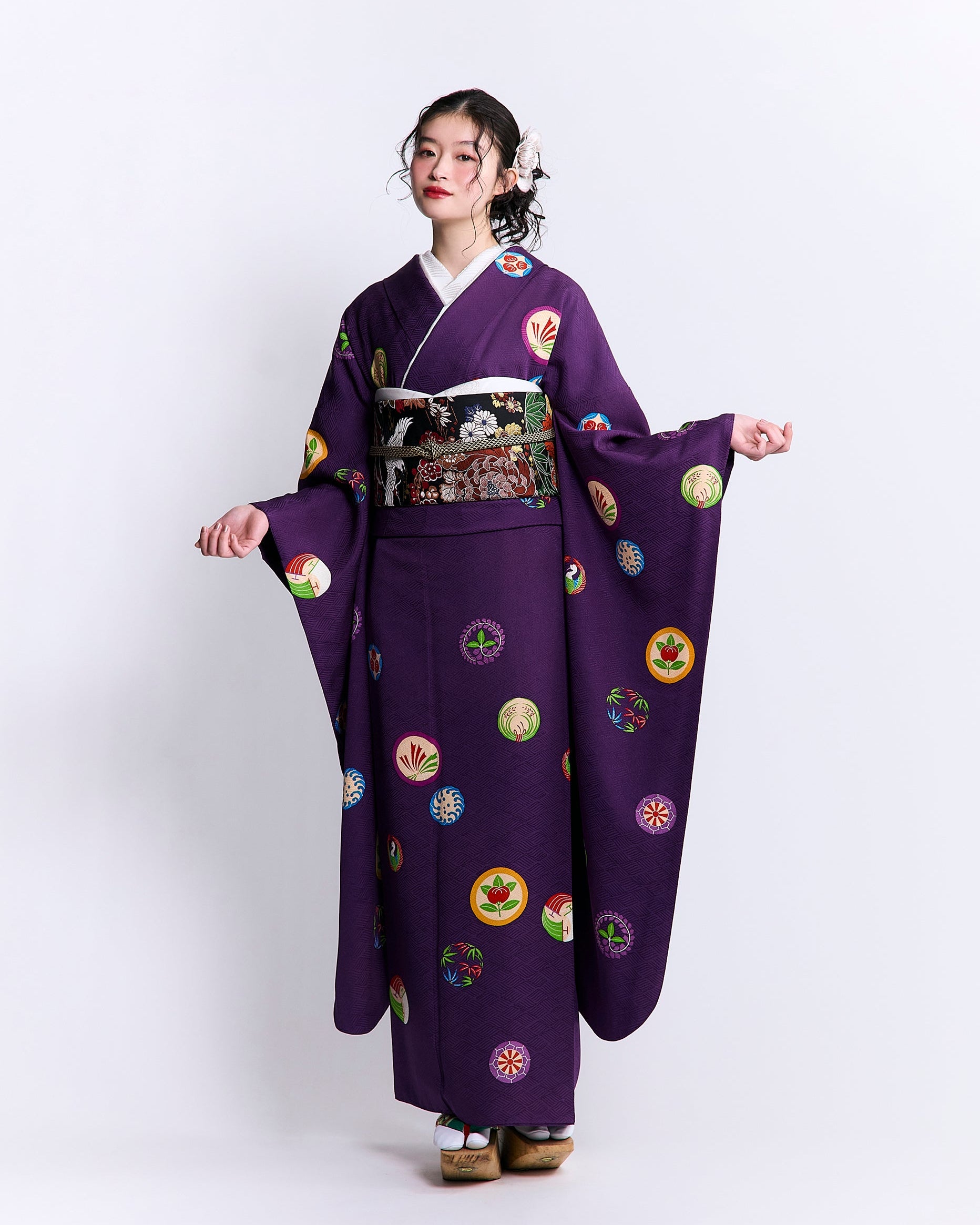 袋帯 【菊花鶴】 黒
