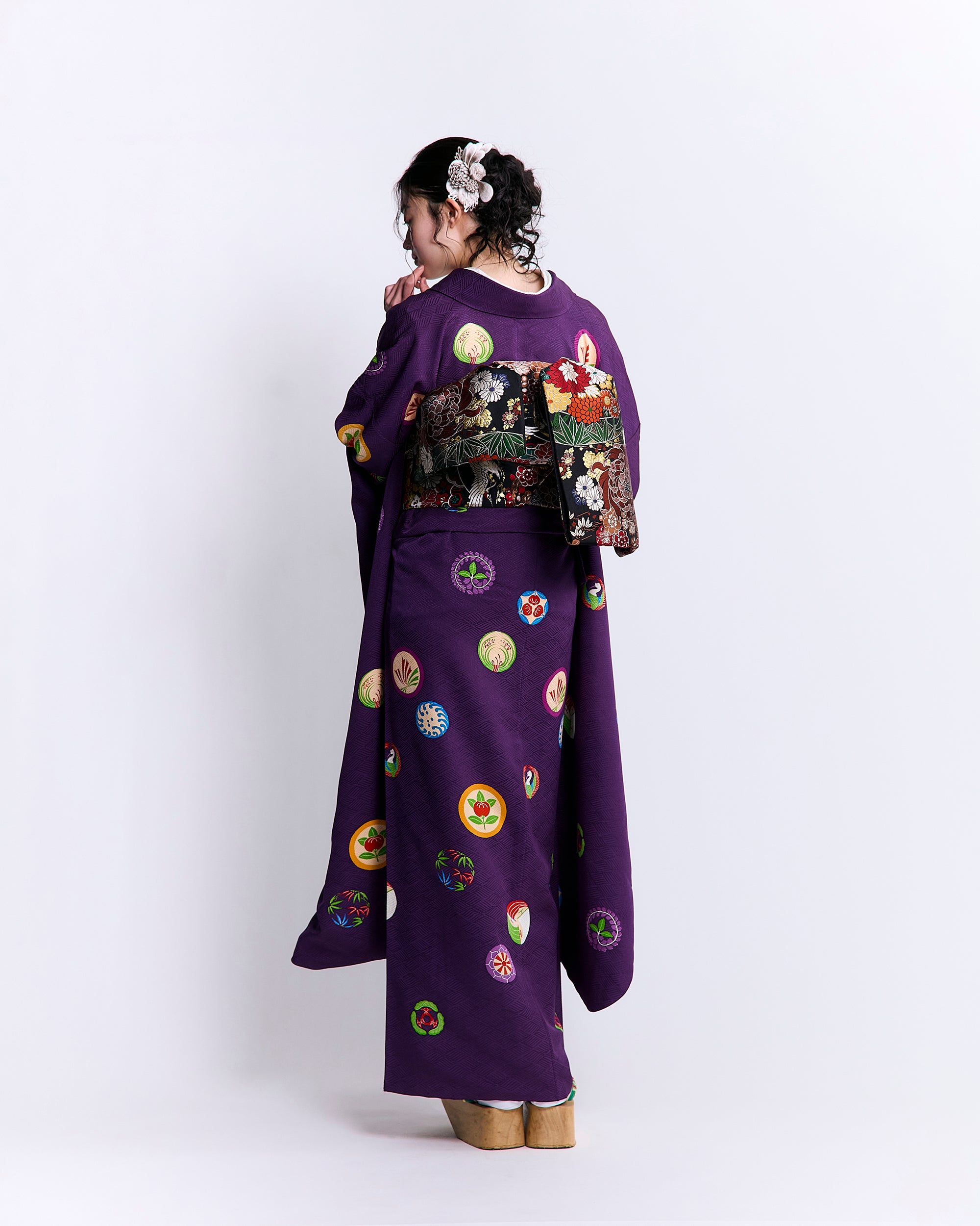 袋帯 【菊花鶴】 黒