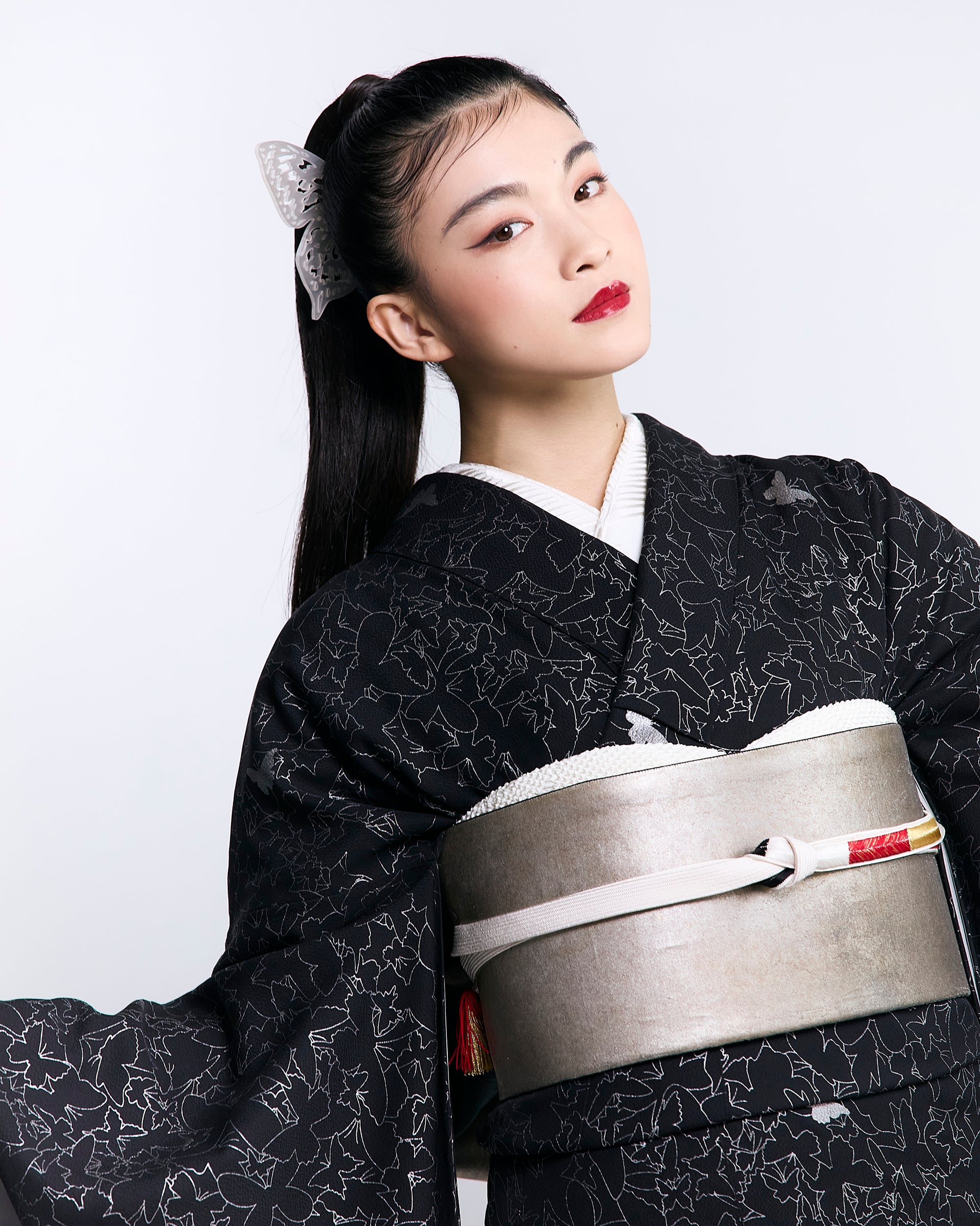 蝶乱舞 黒|手染め友禅