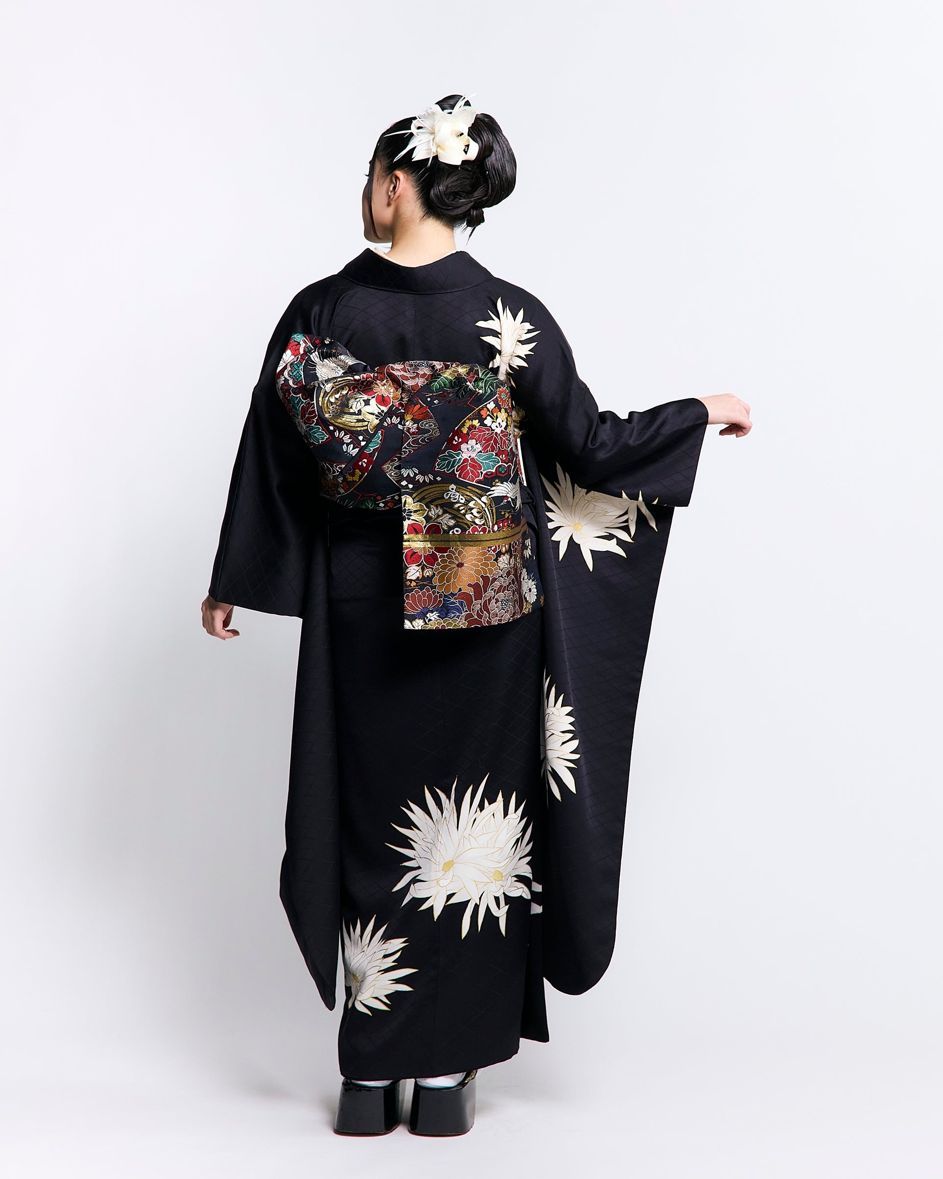 袋帯 【菊花鶴】 黒