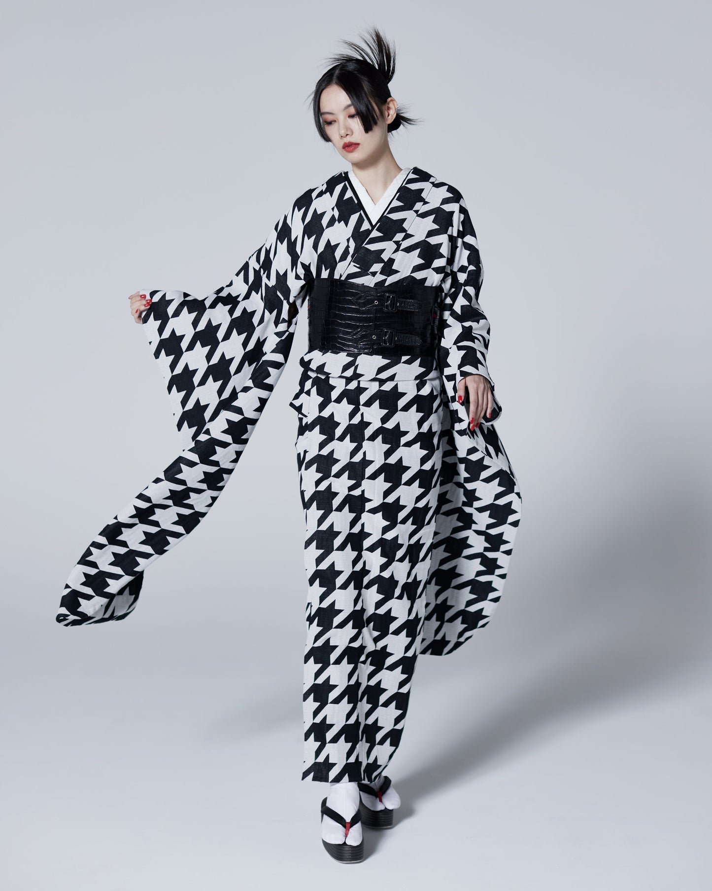 木綿振袖 Monochrome 【Houndstooth】