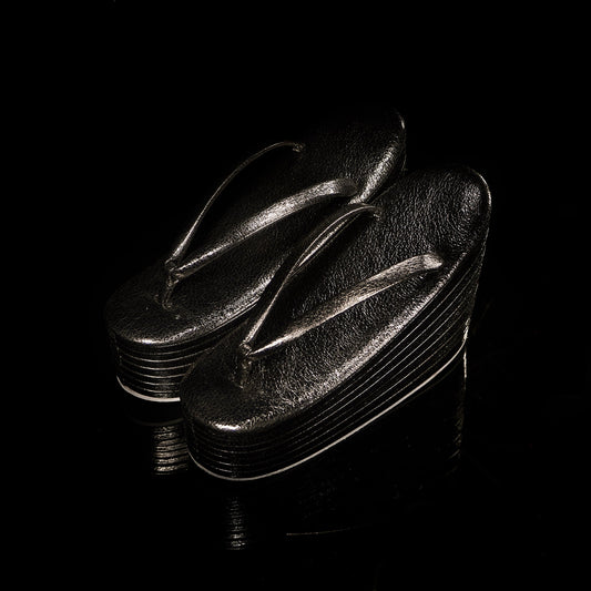 七段厚底草履 ラメブラック(KAPUKIオリジナル):草履