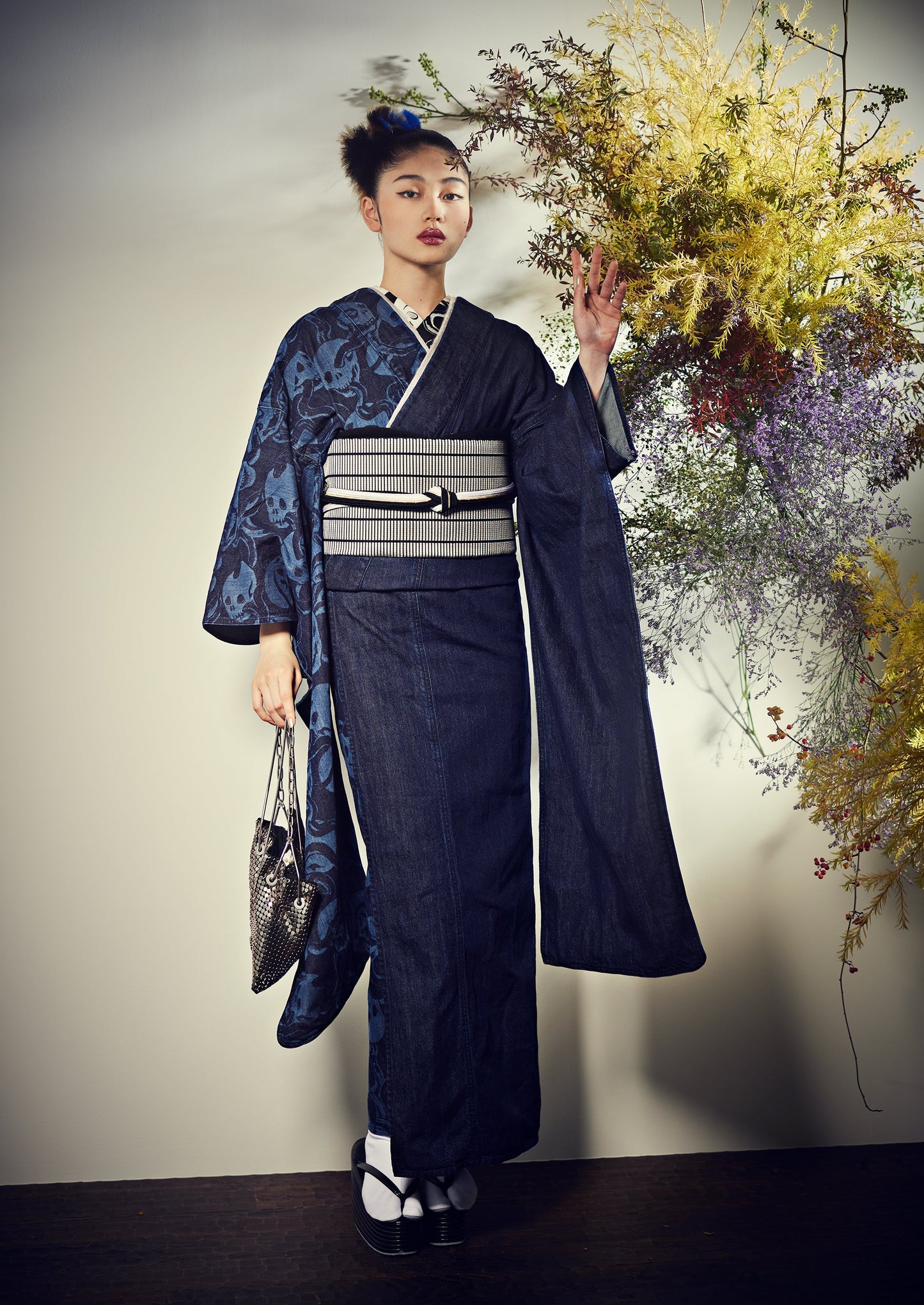 2025 Coming-of-age ceremony rental "Denim Furisode Snake and Skull 1yr"