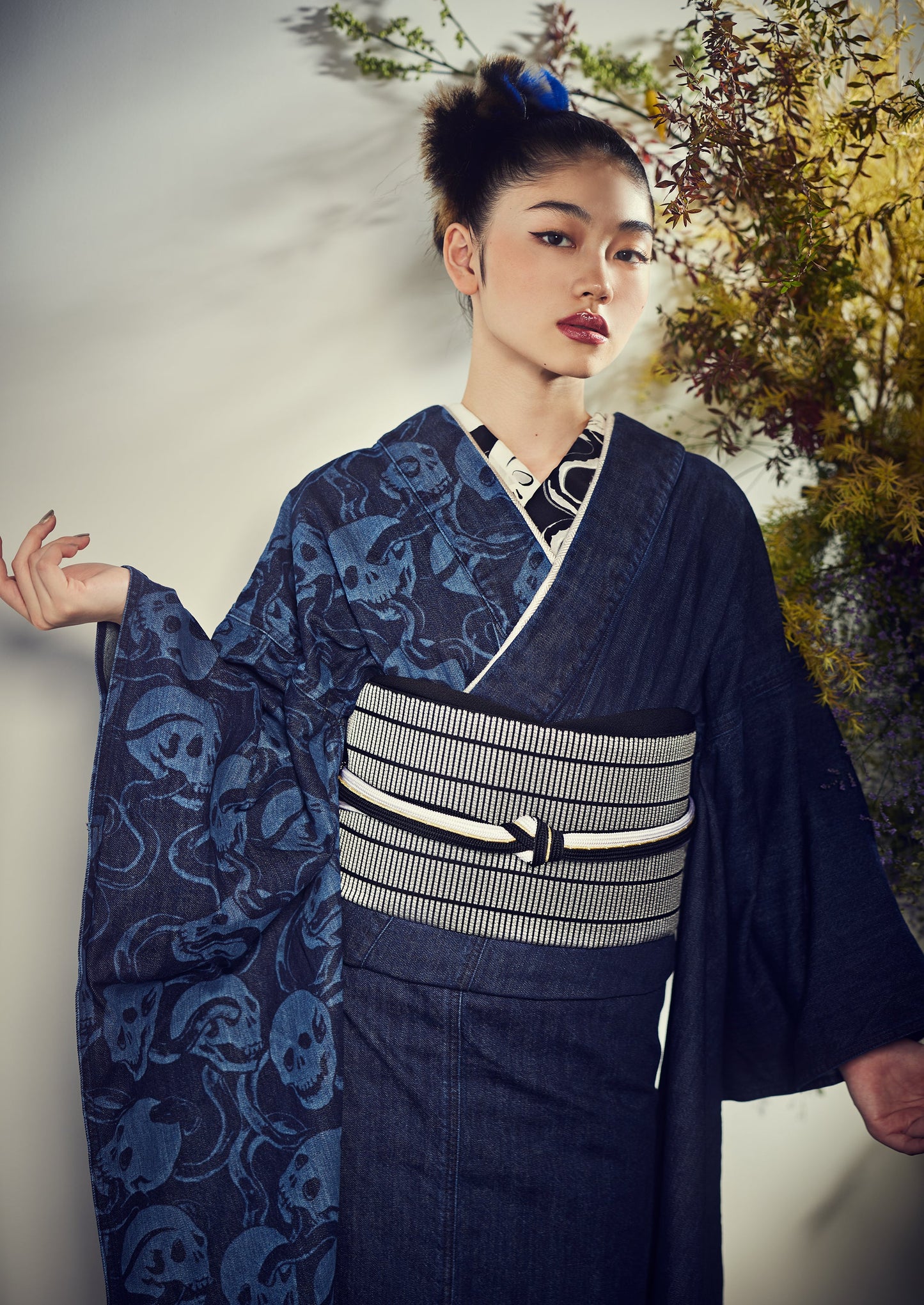 2025 Coming-of-age ceremony rental "Denim Furisode Snake and Skull 1yr"