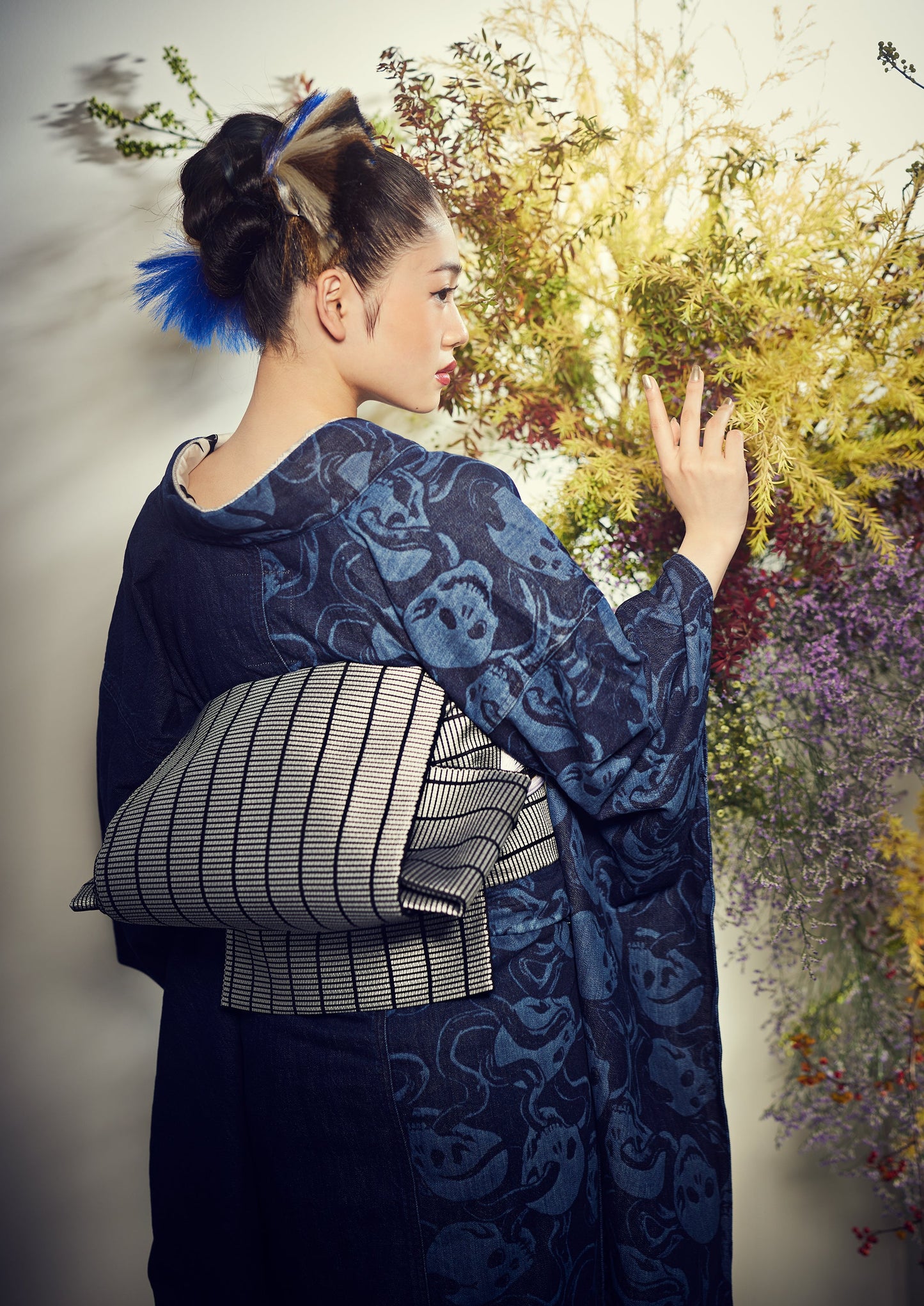 2025 Coming-of-age ceremony rental "Denim Furisode Snake and Skull 1yr"