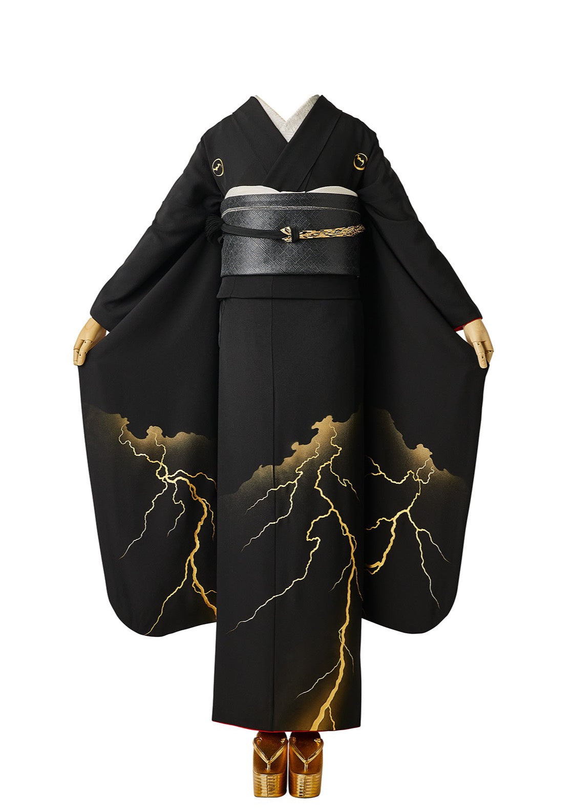 黒紋付稲妻|手染め友禅