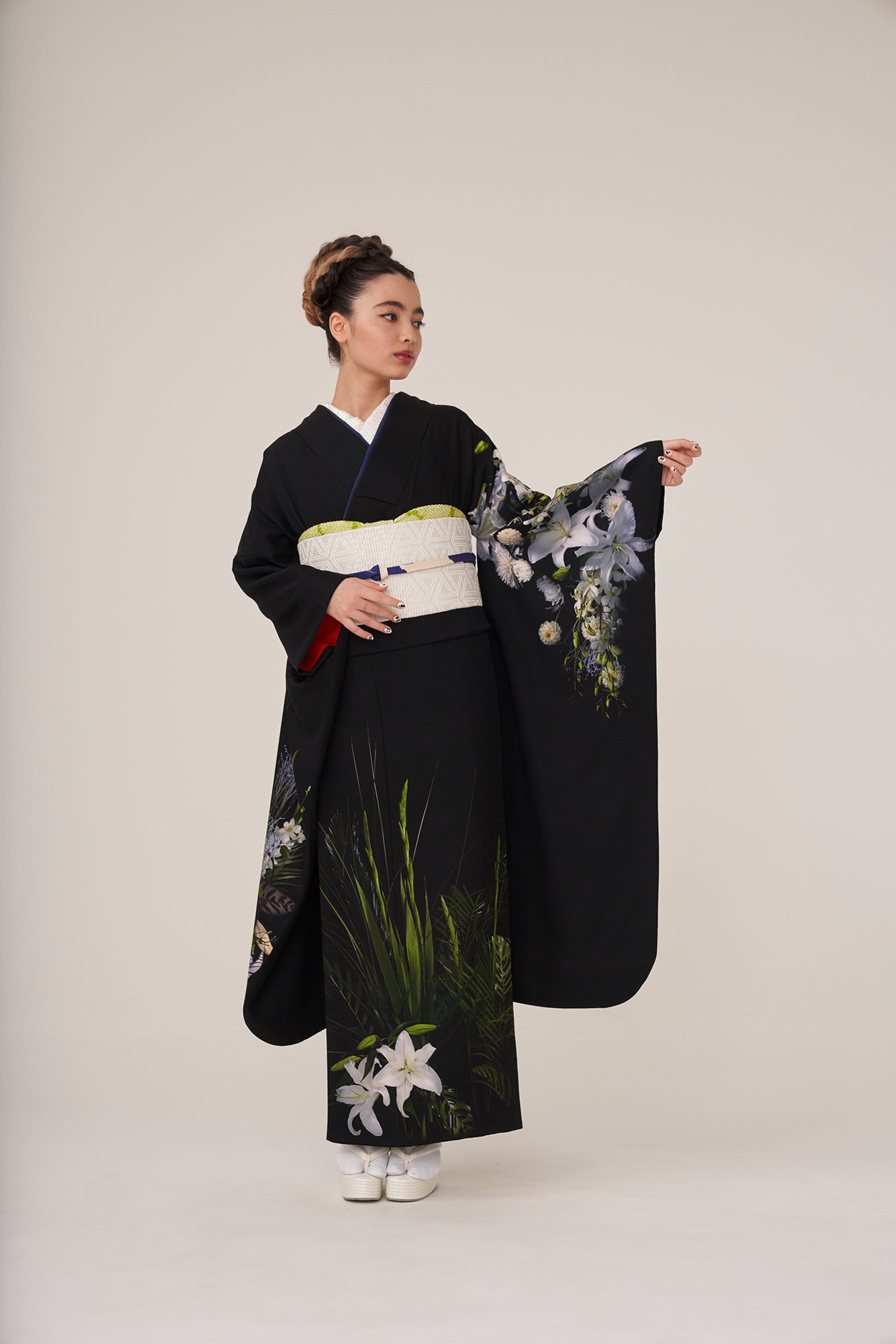 帯揚 衿秀【絞り 雲取】黄緑