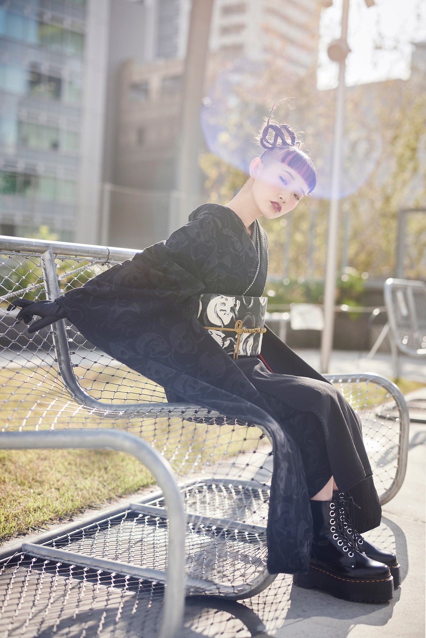 2025 Coming-of-age ceremony rental “Denim Furisode Snake and Skull Black”