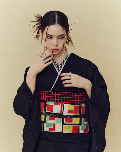 成人式振袖レンタル｜デニムブラック×モンドリアン