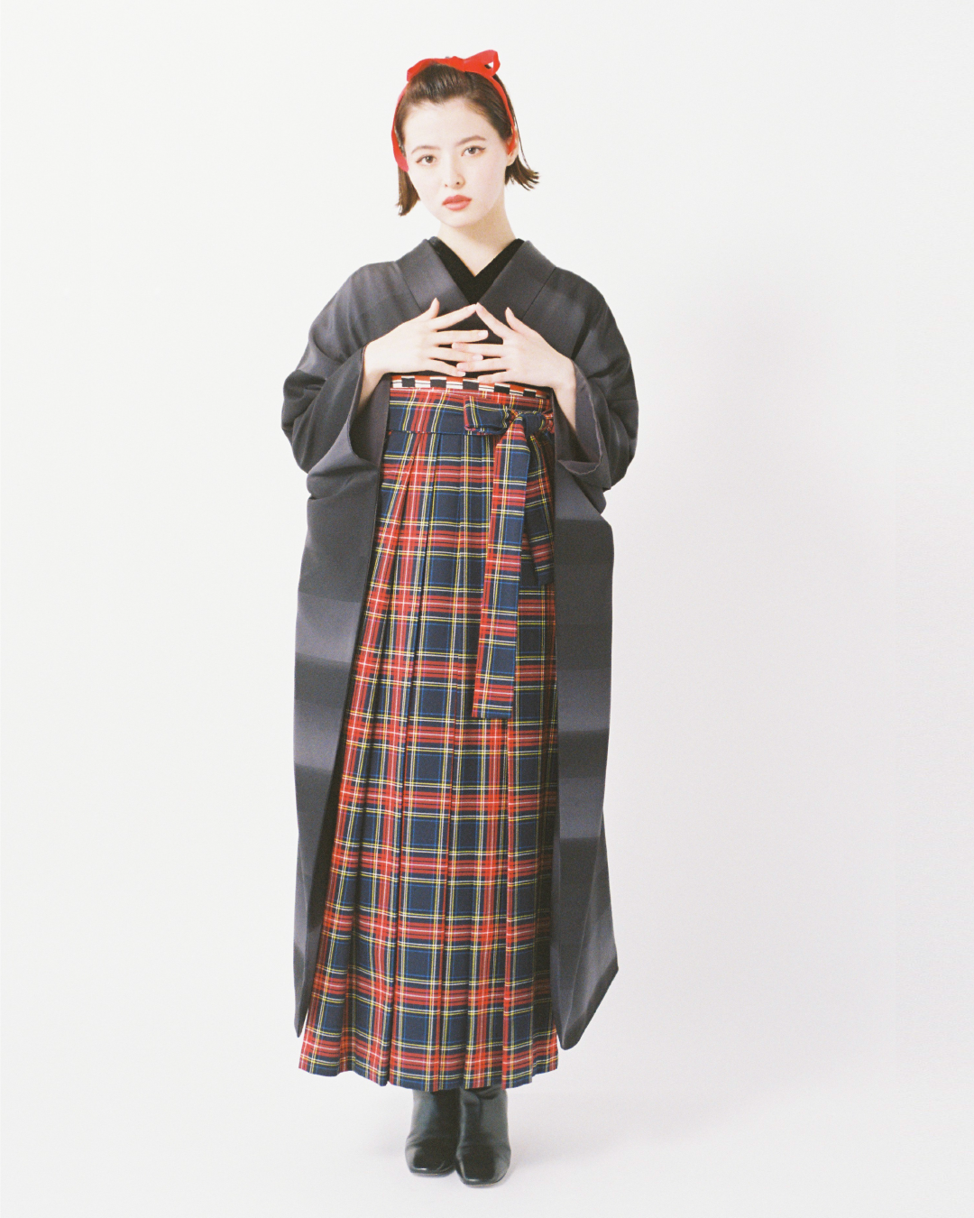 漆横段 × ネイビーレッドチェック | 卒業袴