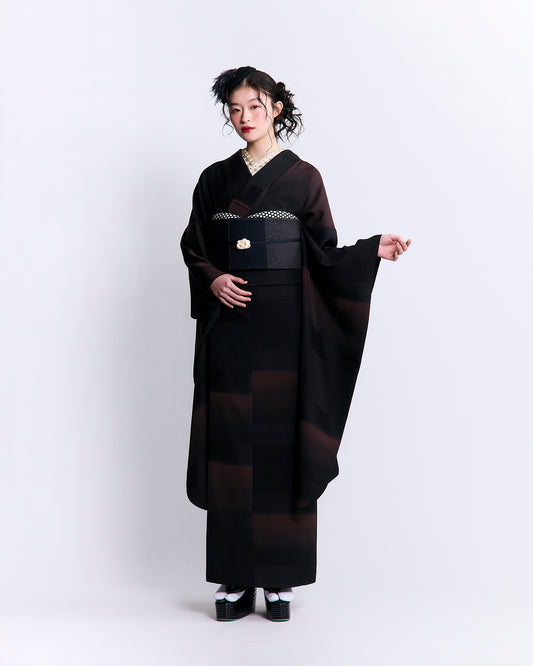 成人式振袖レンタル｜漆横段 茶