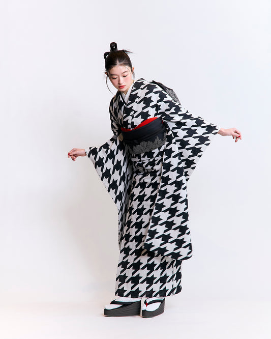 Cotton Furisode Monochrome [Houndstooth]