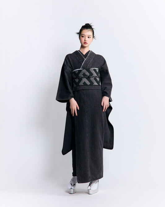 [Purchase as a set] Denim Furisode "Gray Coordinate"