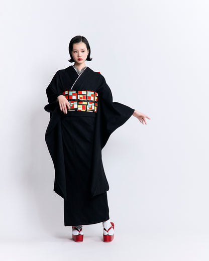 成人式振袖レンタル｜デニムブラック×モンドリアン