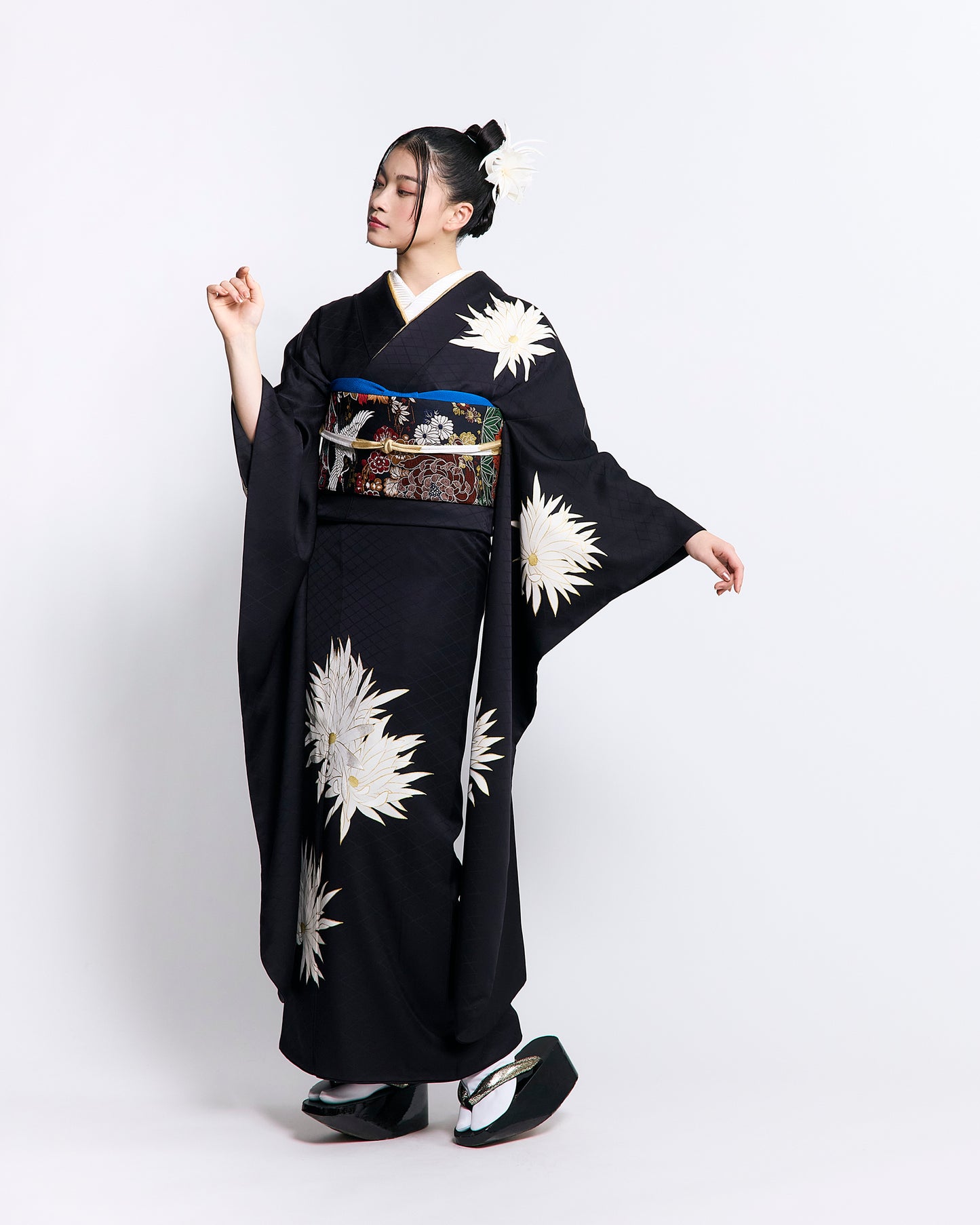 成人式振袖レンタル｜月照乱華黒×菊華鶴黒