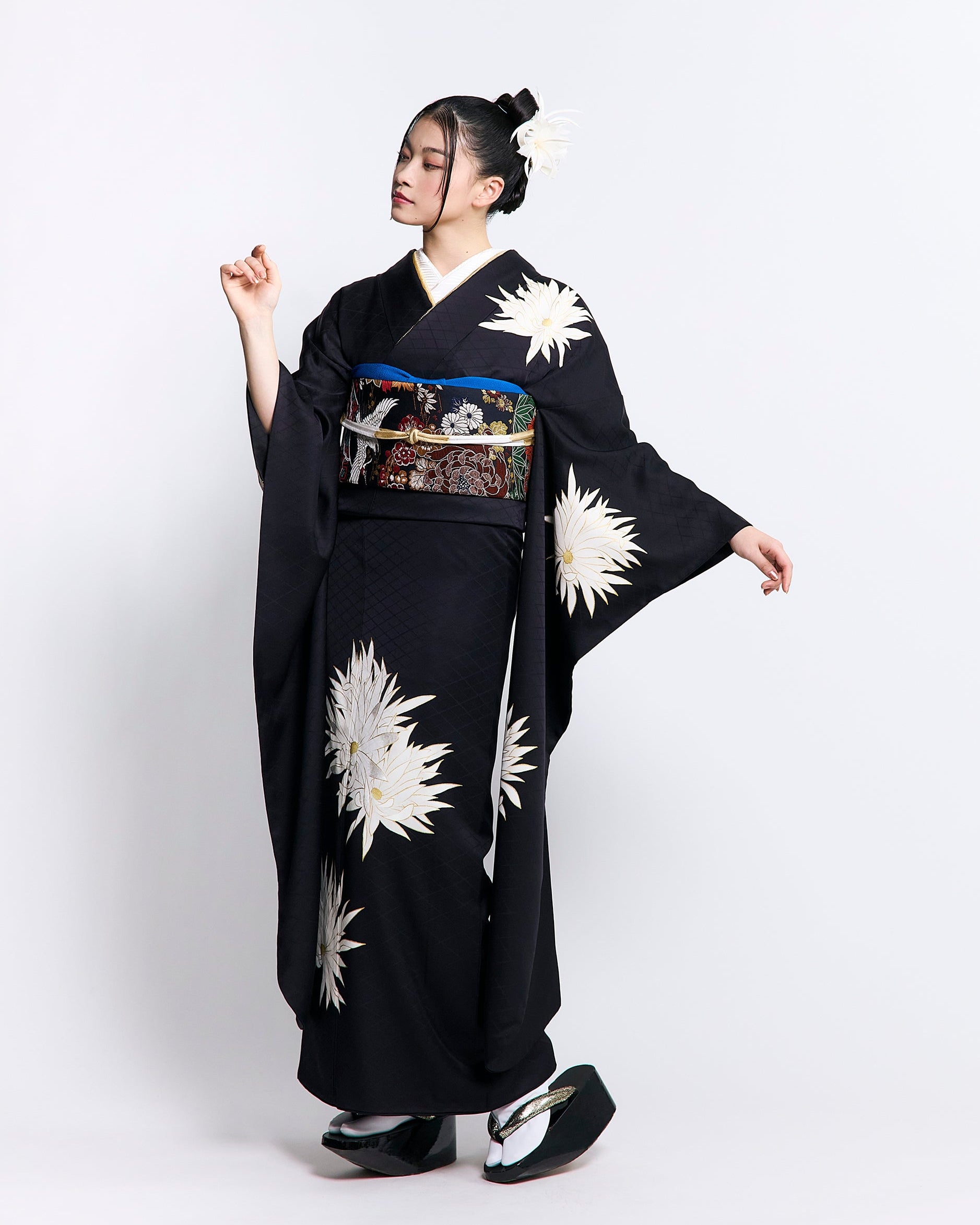成人式振袖レンタル｜月照乱華黒×菊華鶴黒