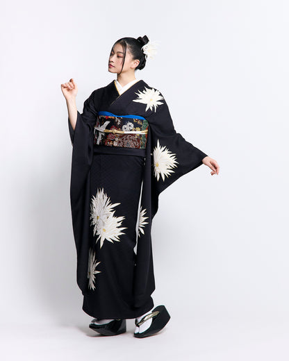 成人式振袖レンタル｜月照乱華黒×菊華鶴黒