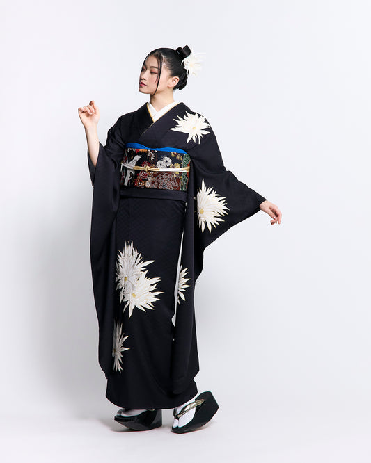 成人式振袖レンタル｜月照乱華黒×菊華鶴黒