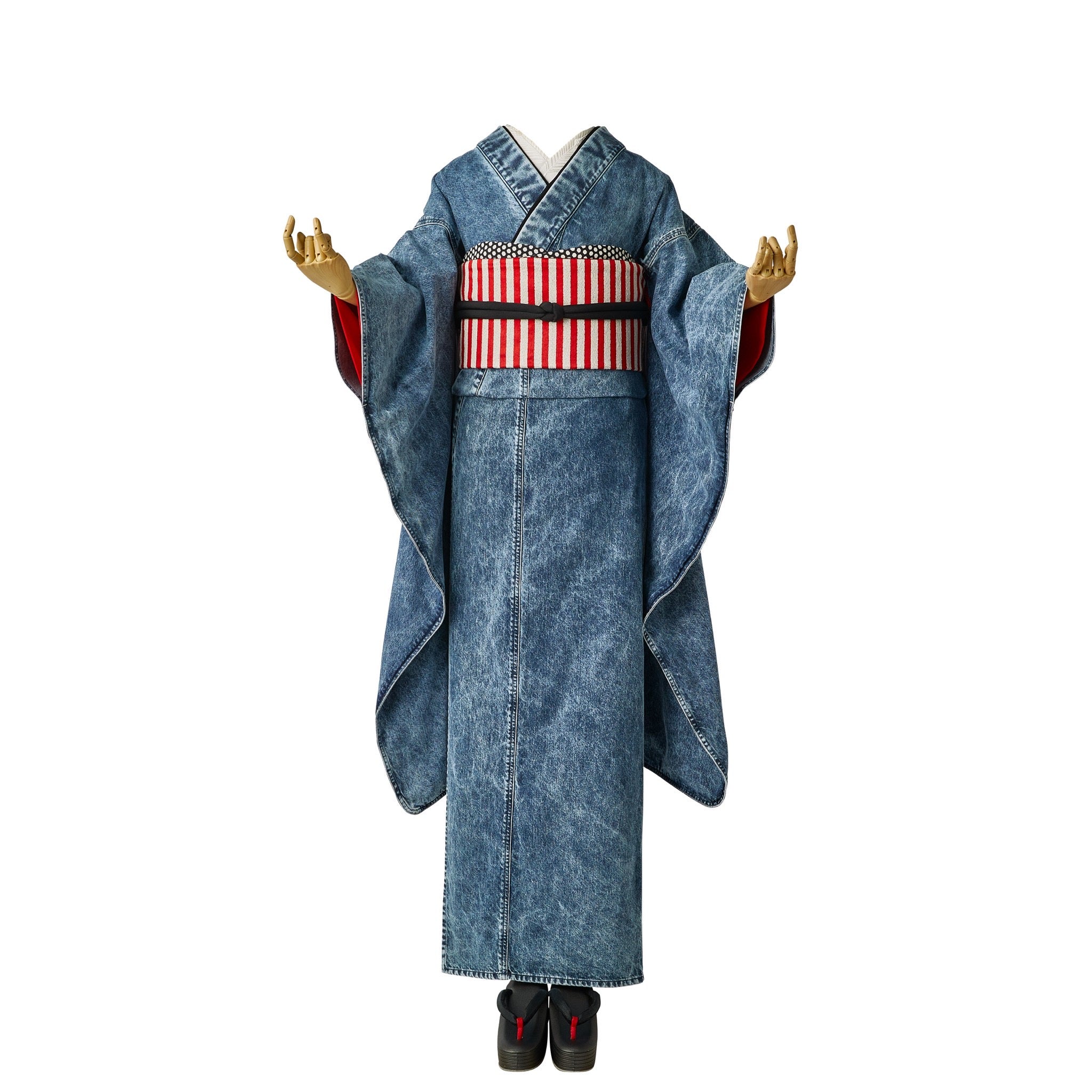 [Purchase as a set] Denim Furisode "Gray Coordinate"