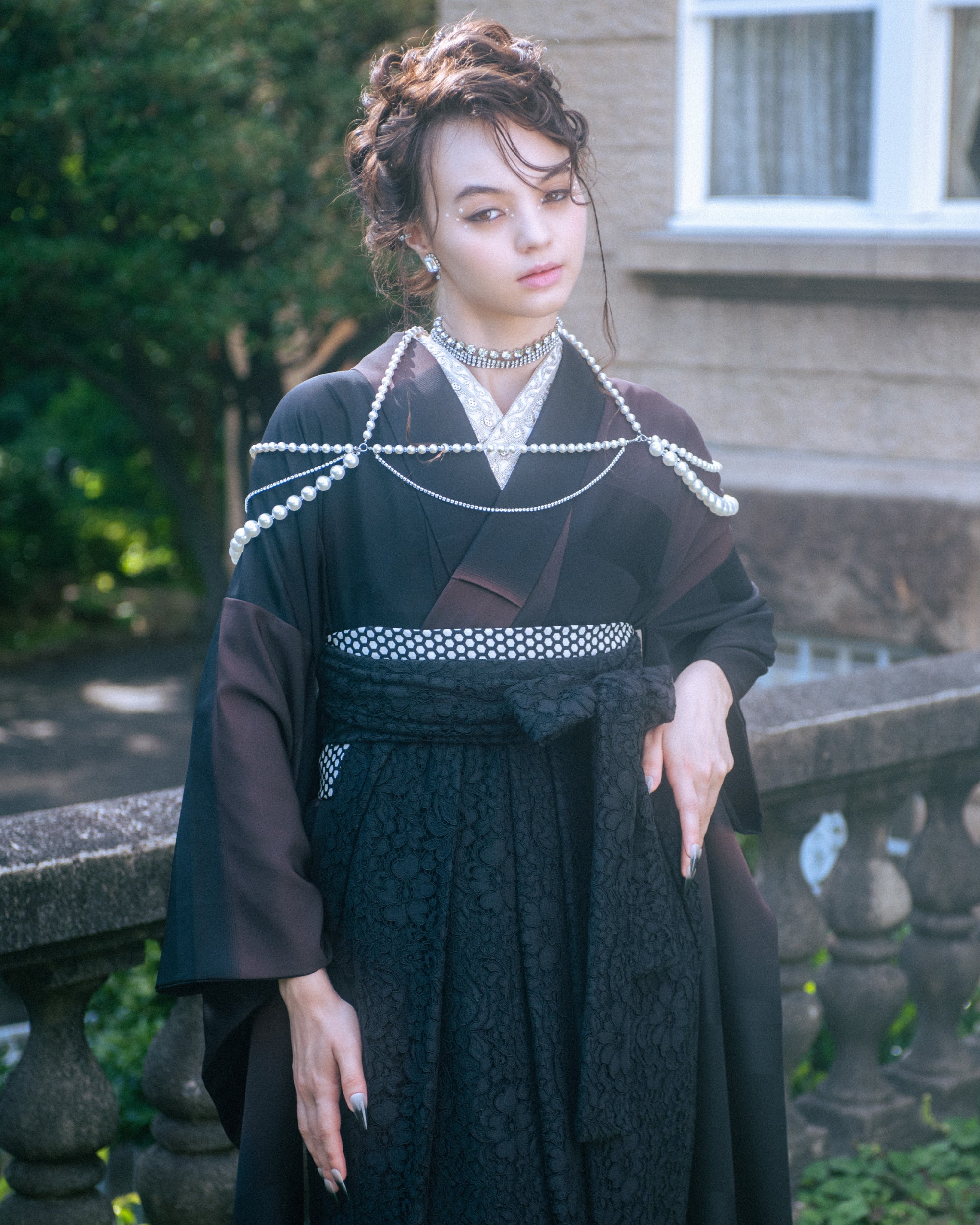 漆横段 茶×レース | 卒業袴