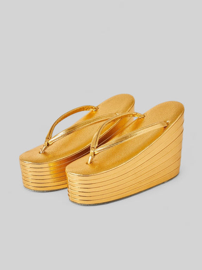 七段厚底草履 ゴールド（KAPUKIオリジナル）：草履