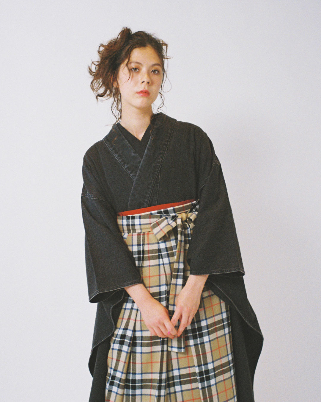 デニムグレー × ベージュチェック | 卒業袴