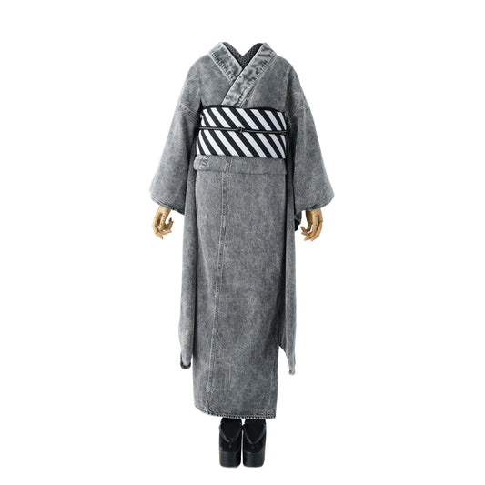 [Purchase as a set] Denim Furisode "Gray Coordinate"