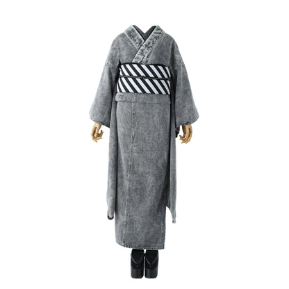 成人式振袖レンタル｜デニムブラックケミカル×斜縞紋