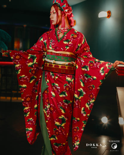 蓮華小紋　紅［ DOKKA vivid ］：2026年成人式振袖レンタル