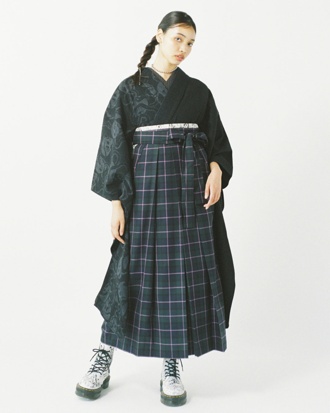 デニム髑髏 × ブラックチェック | 卒業袴