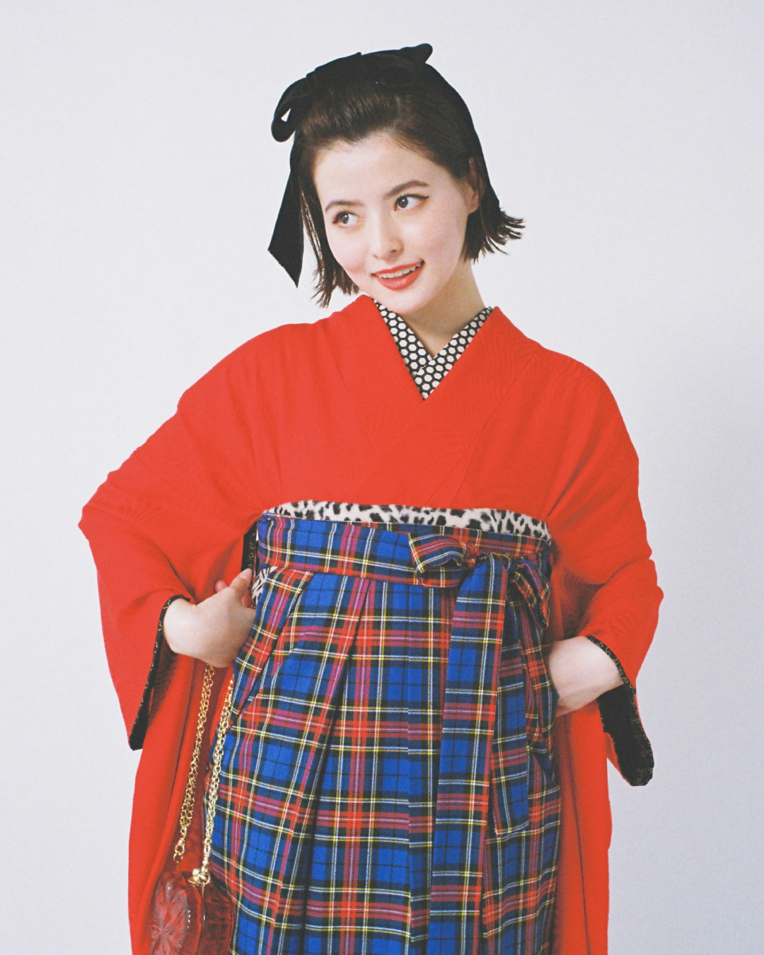 線牡丹 × ブルーチェック | 卒業袴