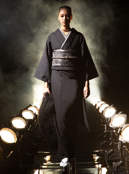 成人式振袖レンタル｜デニムブラック×菊華髑髏図