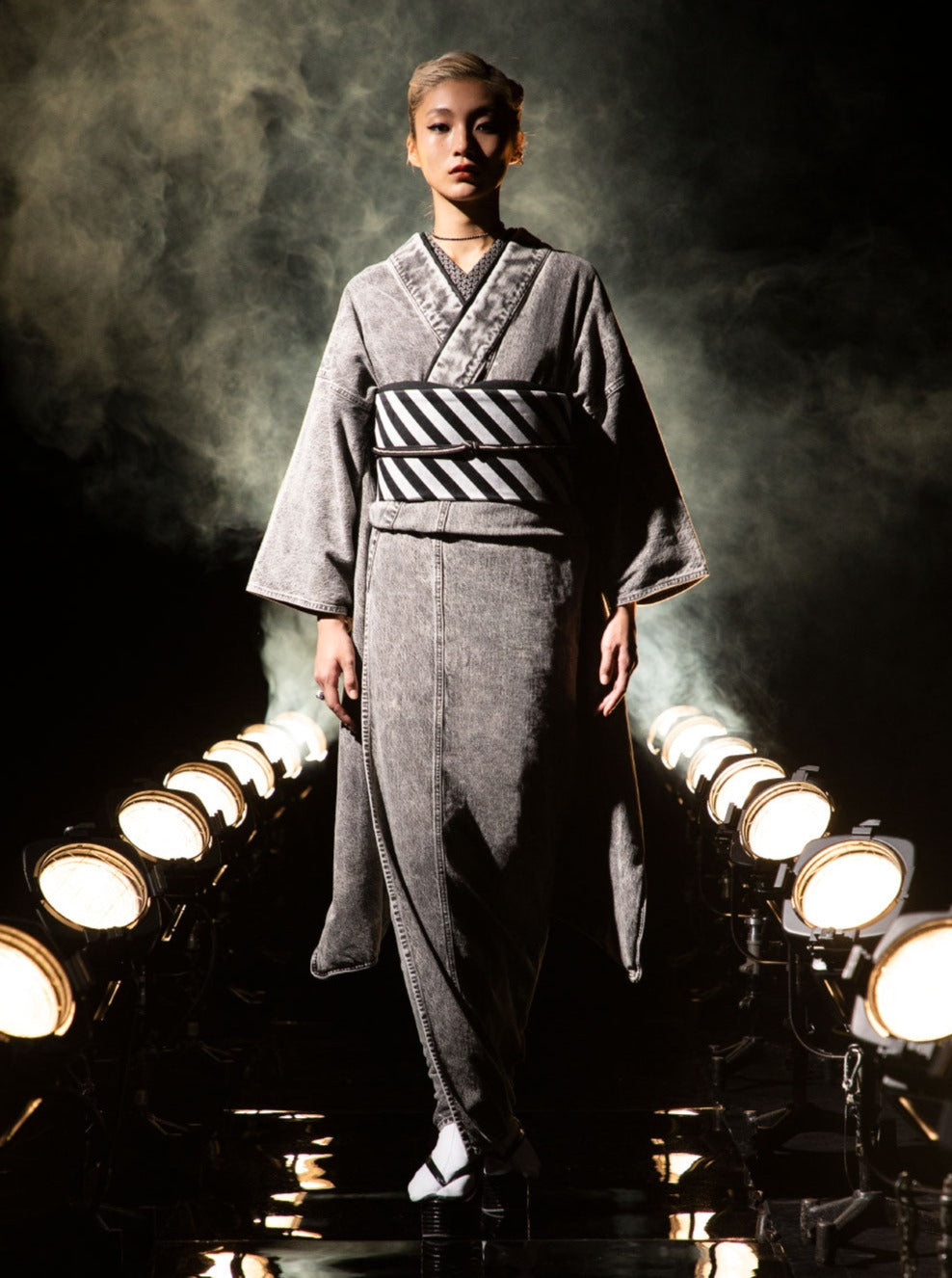 [Purchase as a set] Denim Furisode "Gray Coordinate"