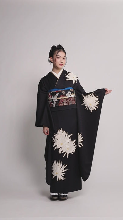 成人式振袖レンタル｜月照乱華黒×菊華鶴黒