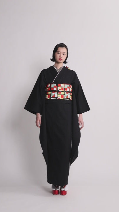 成人式振袖レンタル｜デニムブラック×モンドリアン
