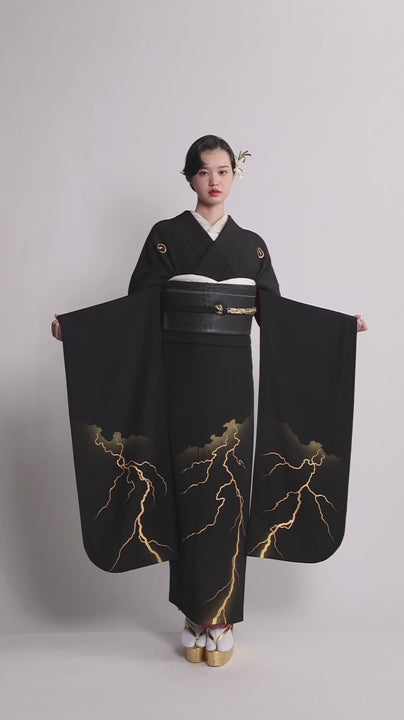 黒紋付稲妻｜手染め友禅 – 振袖KAPUKI