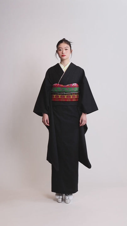成人式振袖レンタル｜デニムブラック × 蝶花彩縞