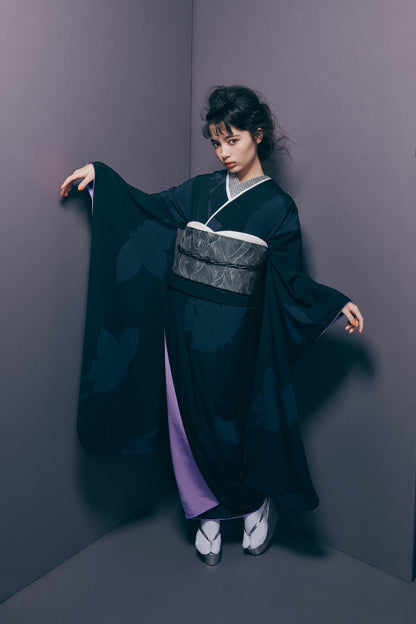 半衿 刺繍 「鹿子」 黒黒