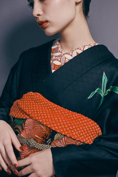 半衿 刺繍 「七宝」 赤/金