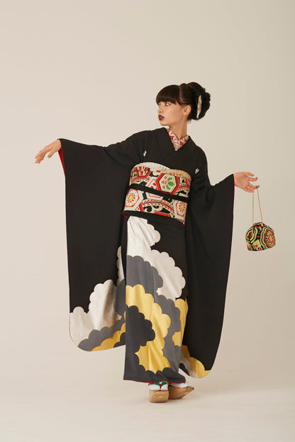 半衿 刺繍 「七宝」 赤/金