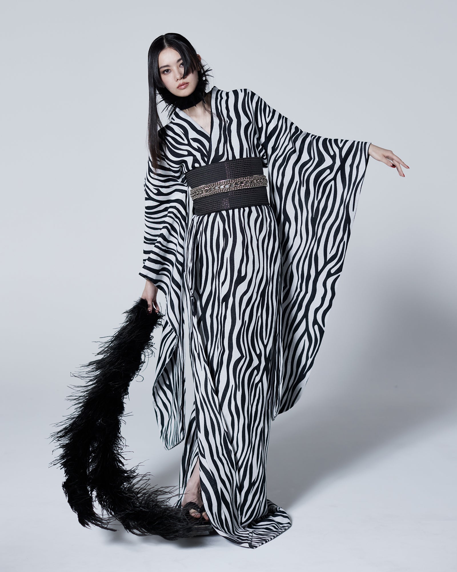 Cotton Furisode Monochrome [Zebra]