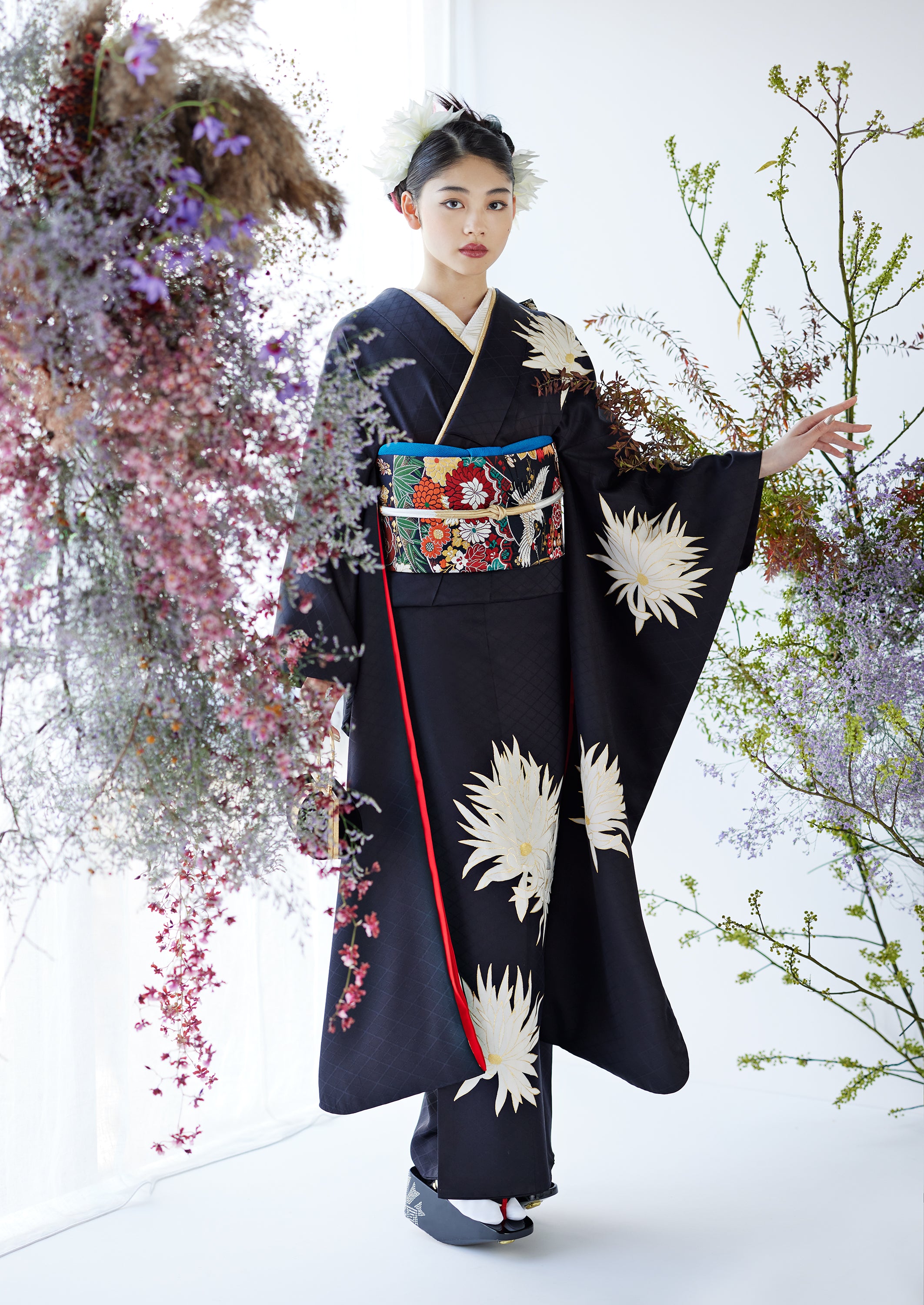 袋帯 【菊花鶴】 黒