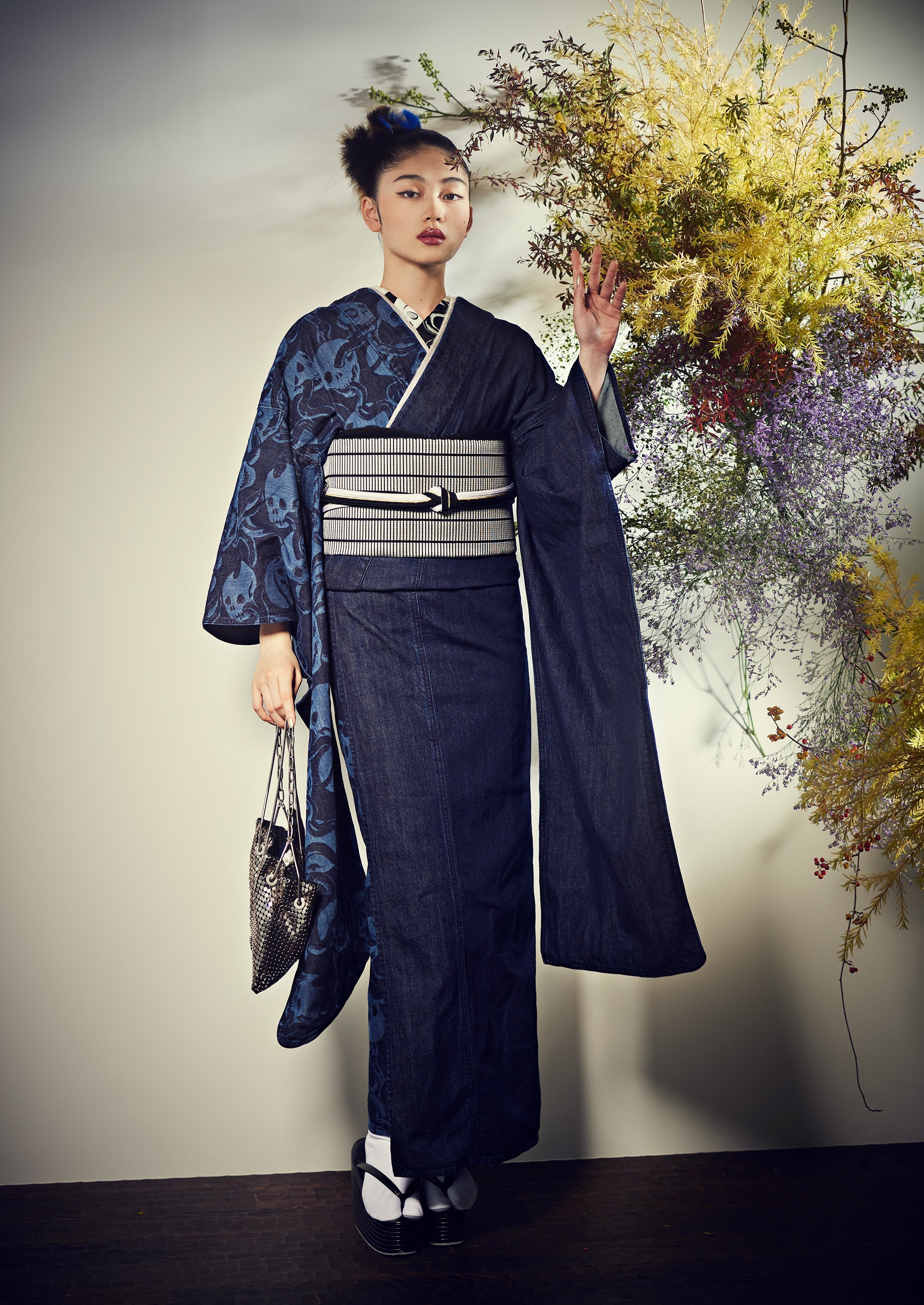 Denim Furisode “Snake and Skull 1yr”