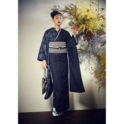 デニム蛇と髑髏1yr×銀畳格子｜デニム振袖