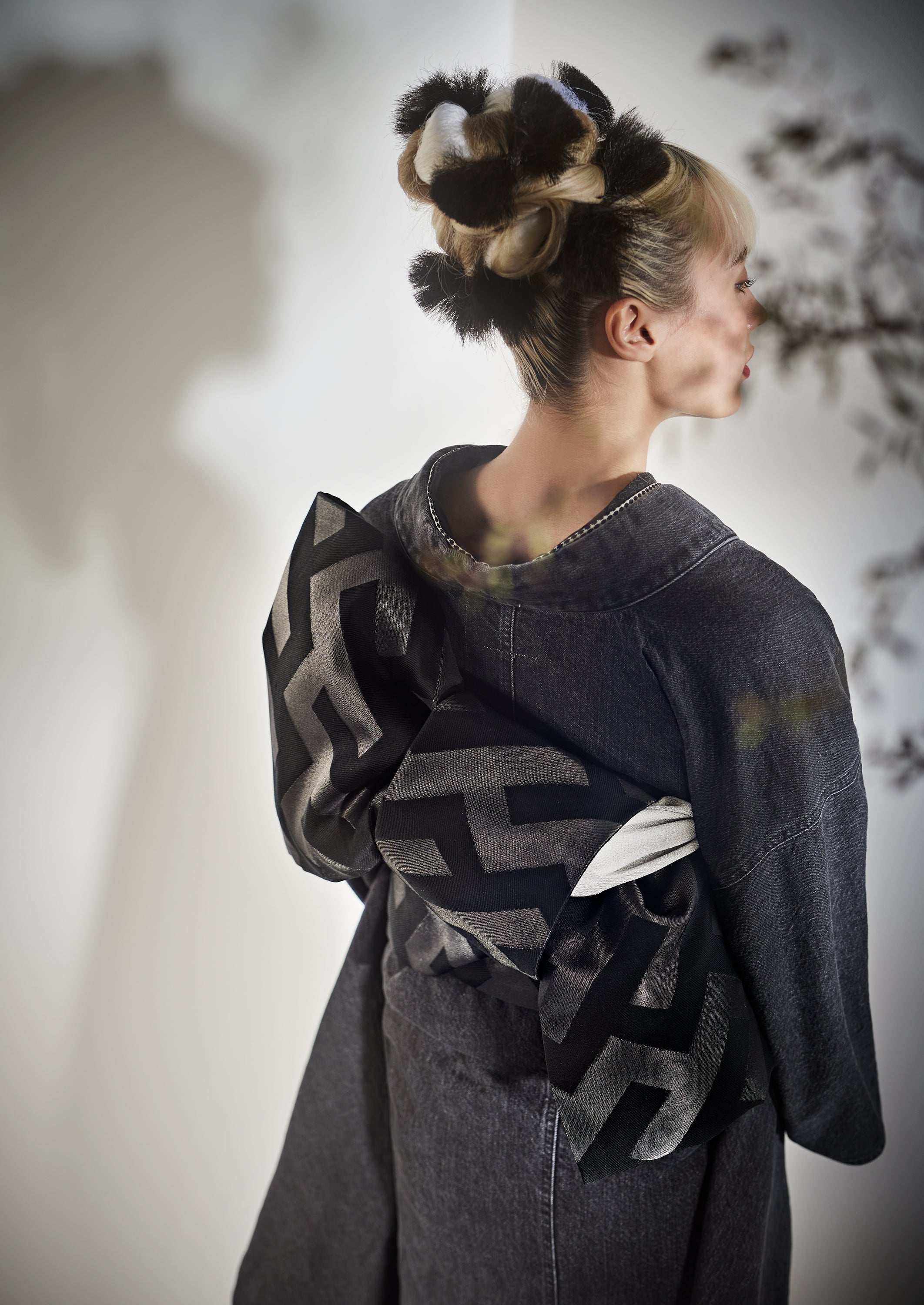 [Purchase as a set] Denim Furisode "Gray Coordinate"