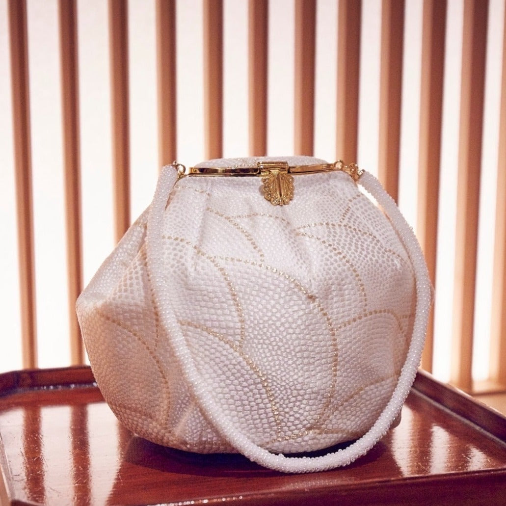 Bag Japanese Accessory Sakura "Embroidery Round Bag Seigaiha"