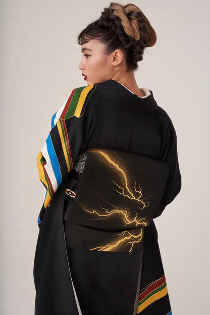 扇縞 黒：2026年成人式振袖レンタル