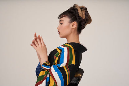 扇縞 黒：2026年成人式振袖レンタル