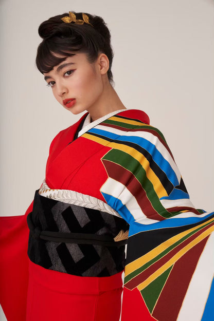 扇縞 赤：2026年成人式振袖レンタル