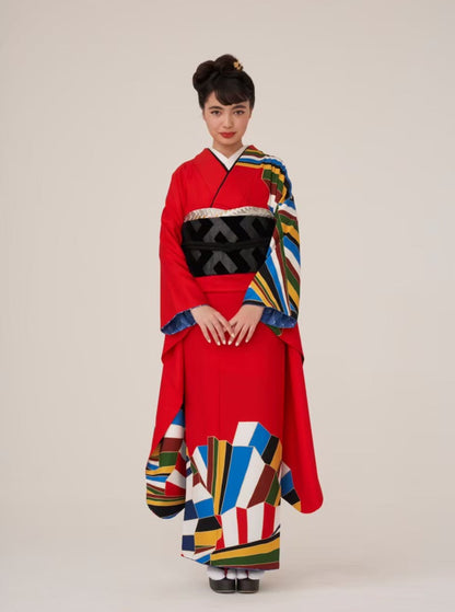 扇縞 赤：2026年成人式振袖レンタル